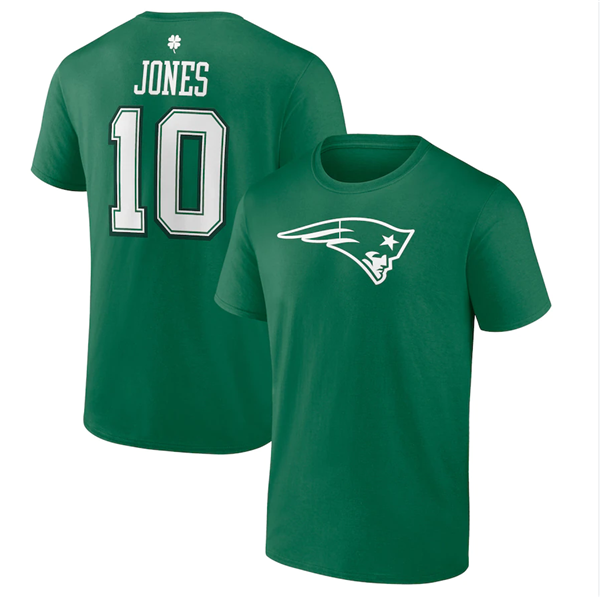 Men's New England Patriots #10 Mac Jones Green St. Patrick's Day Icon Player T-Shirt Men's New England Patriots #10 Mac Jones Green St. Patrick's Day Icon Player T-Shirt